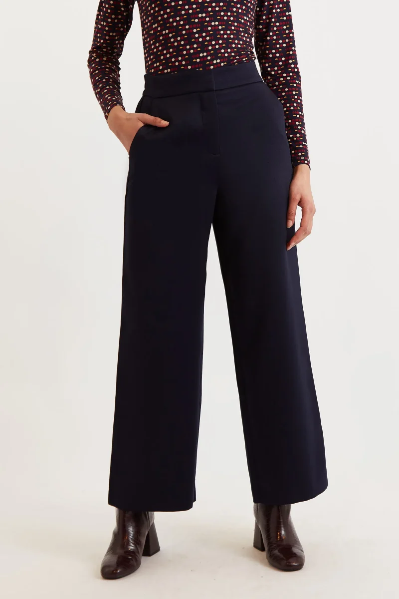 navy satin back crepe wide leg trousers by tilde scaled