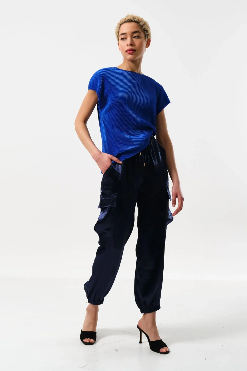 navy satin cargo pants trendy comfort fit