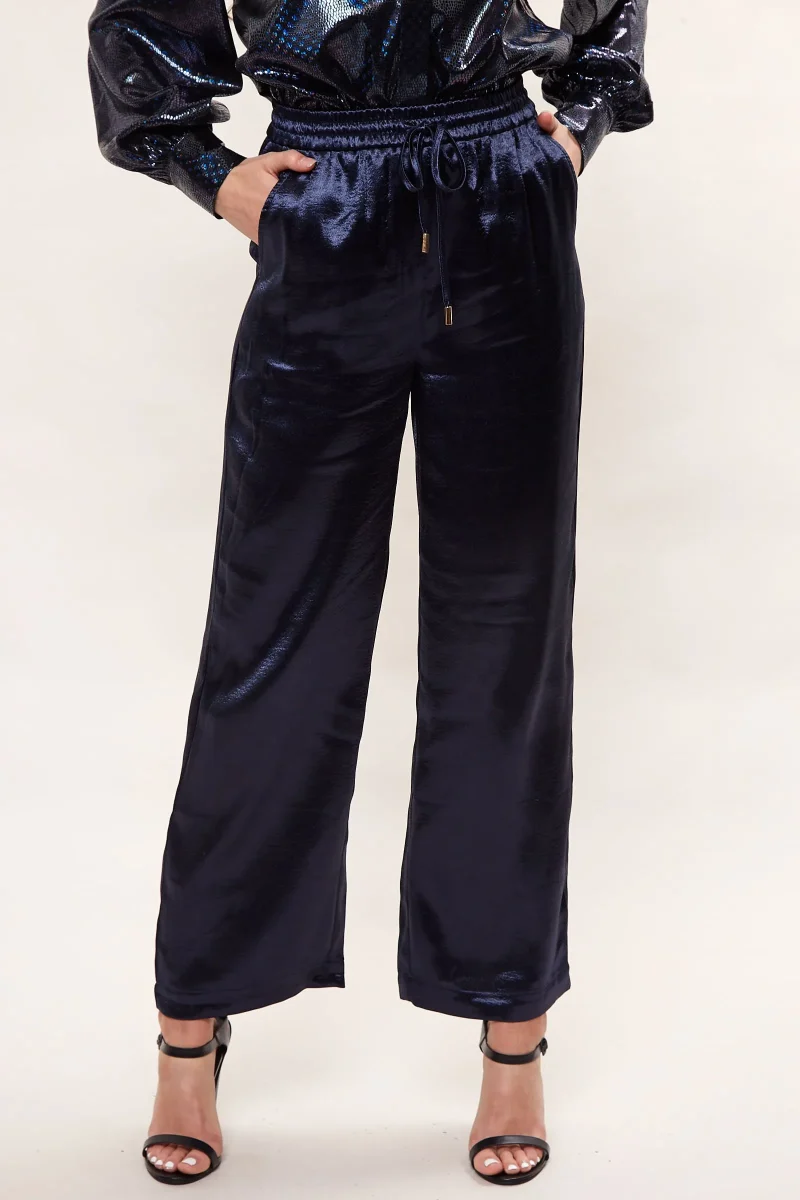 navy satin emmanuella pull on pants