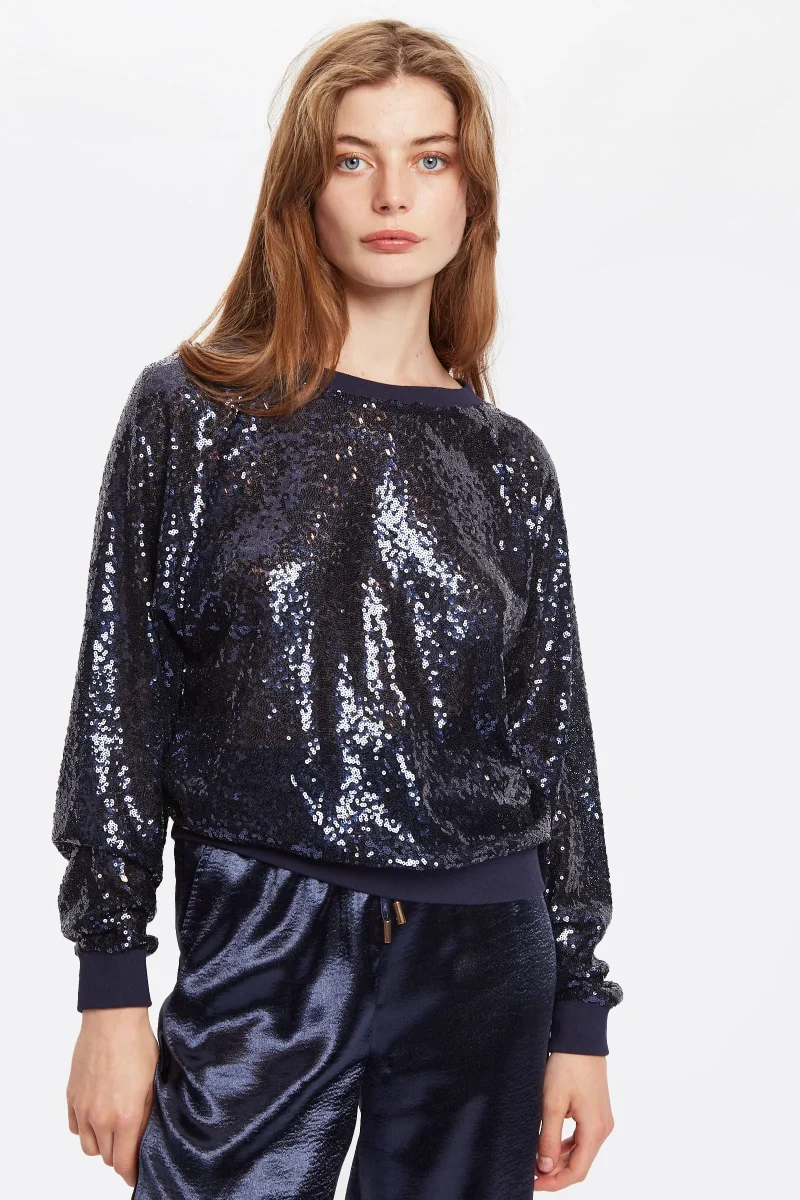 navy sequin crop sweatshirt