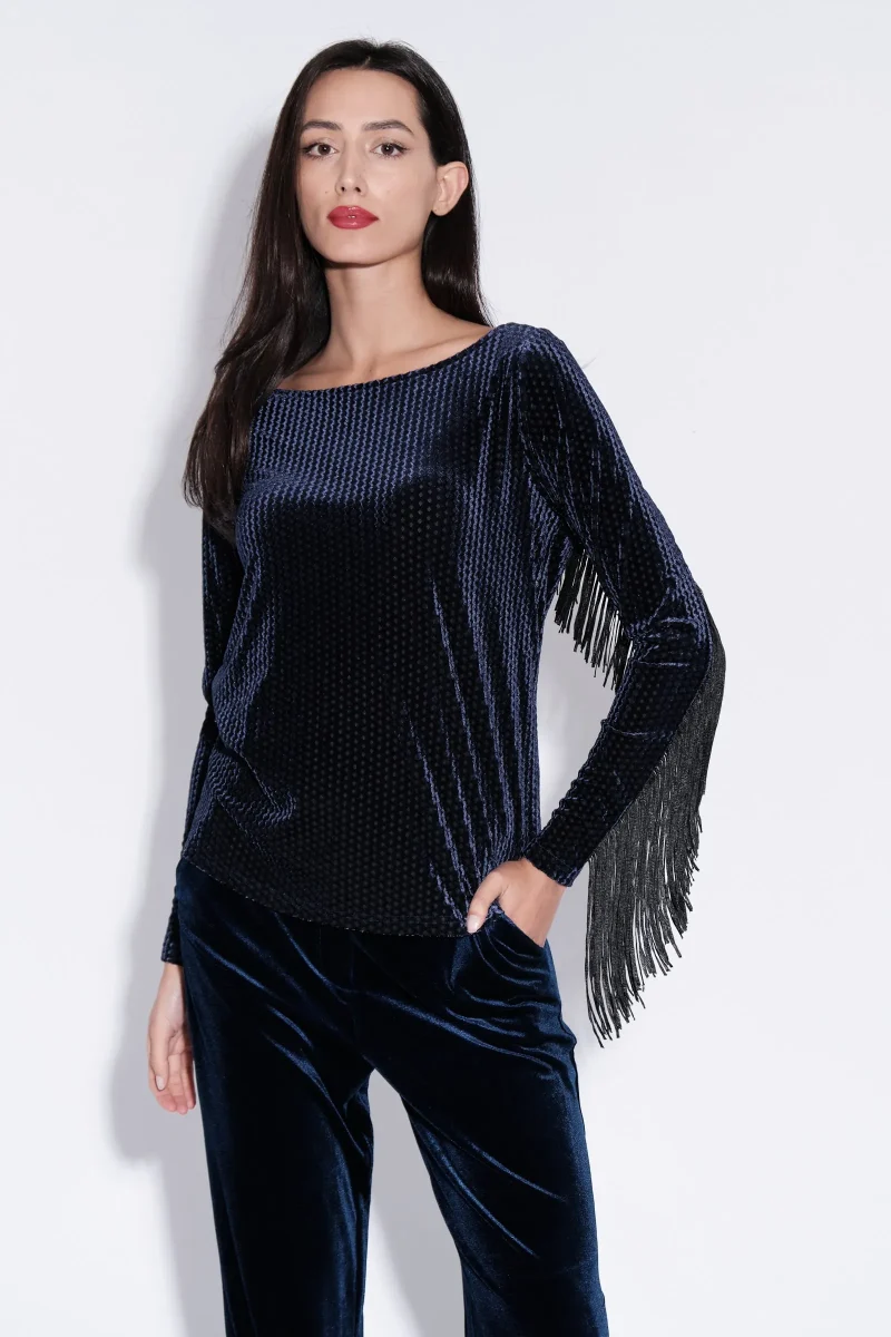 navy velvet fringe tunic stylish fred collection