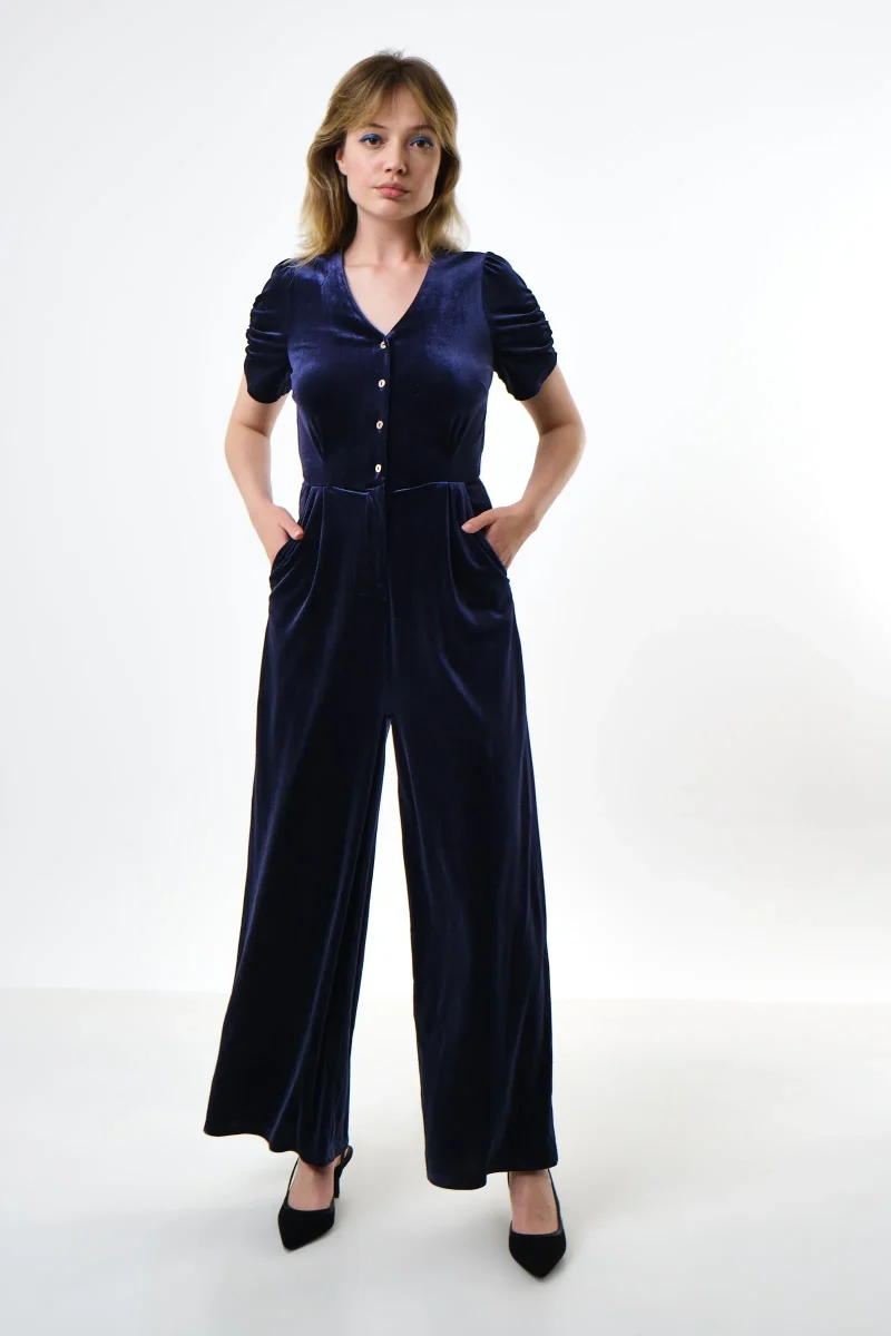 navy velvet short sleeve jumpsuit by lyes