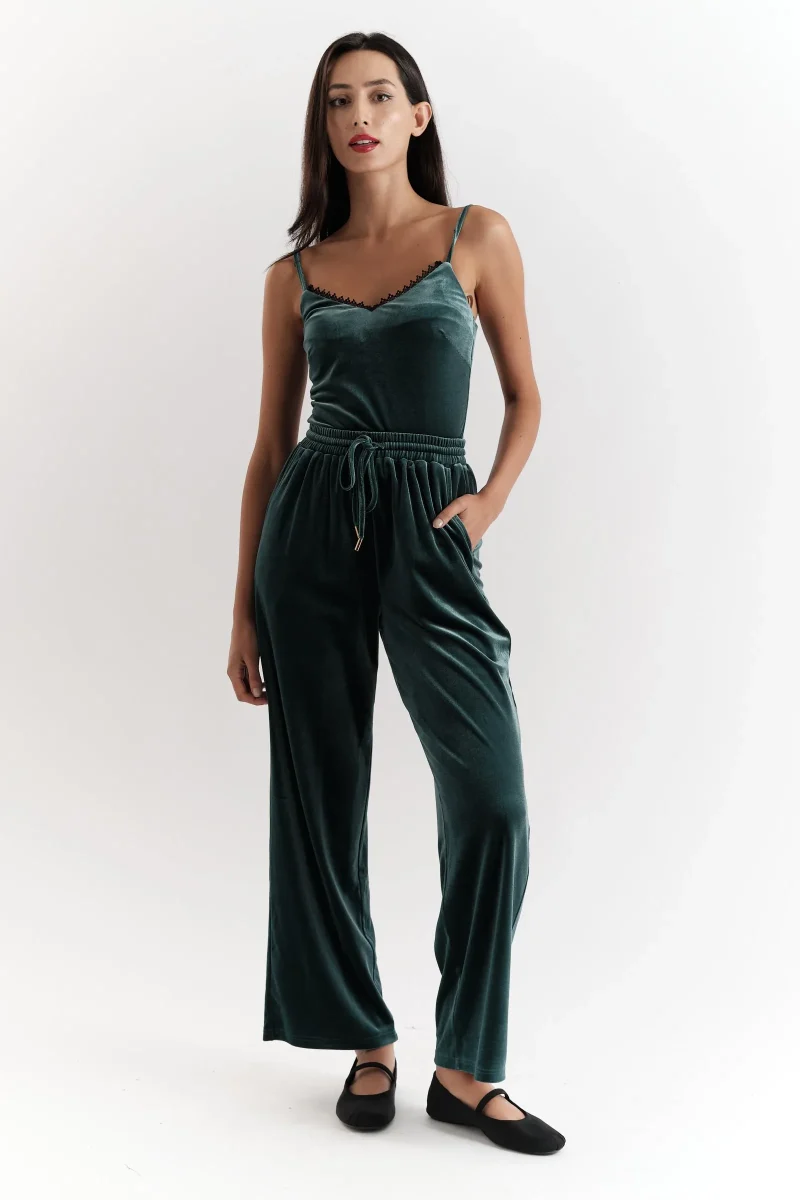 nuccia teal velvet trousers