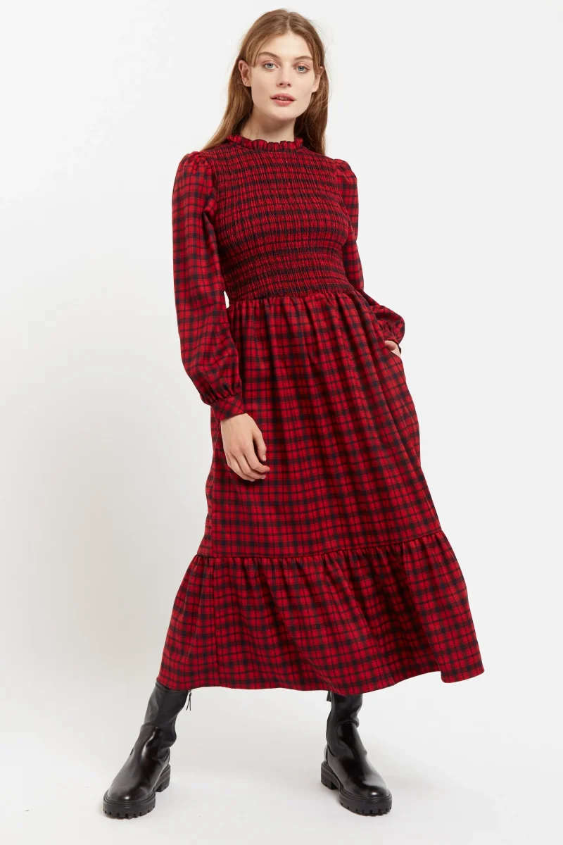 peppi winter gingham midi dress in red scaled