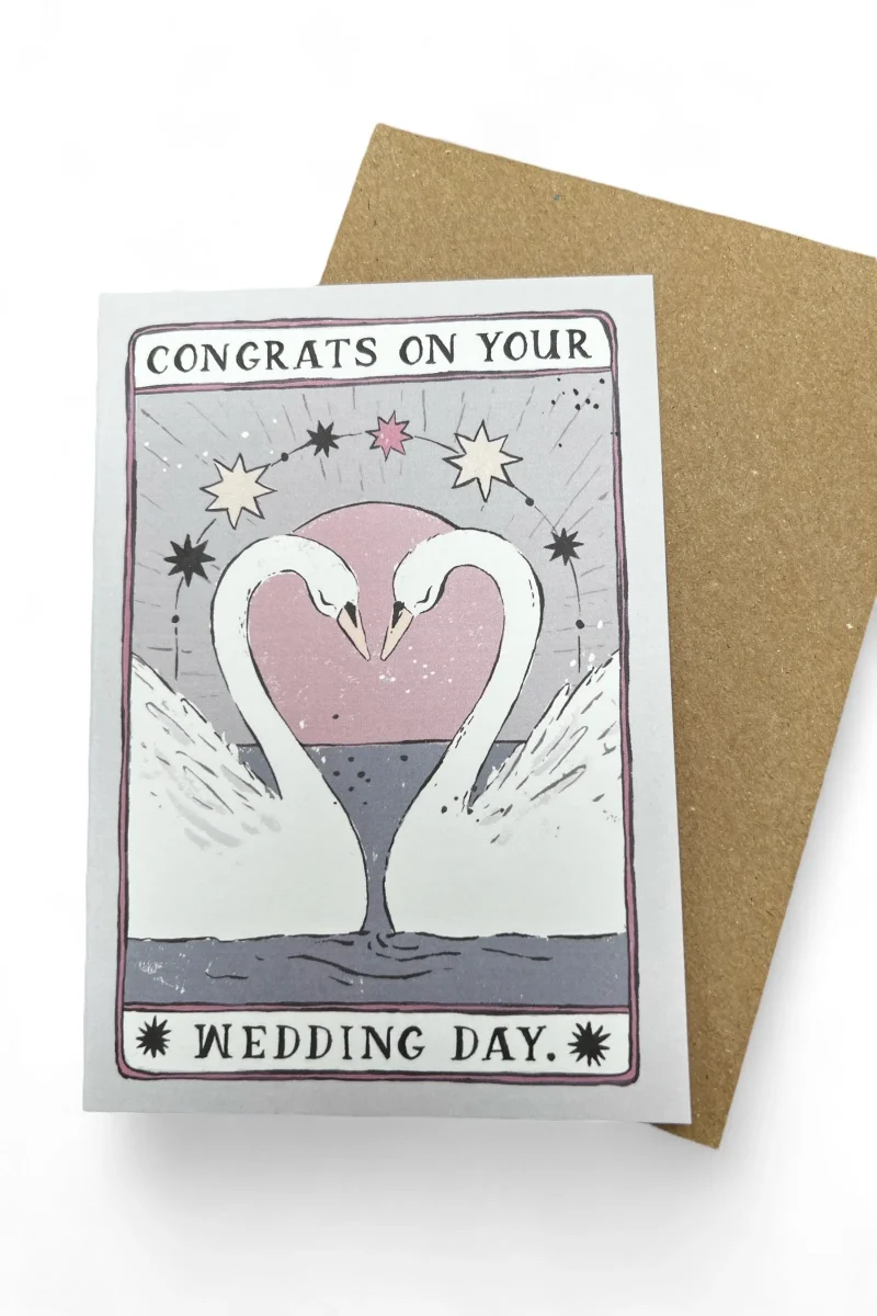 personalized wedding day swan greeting card