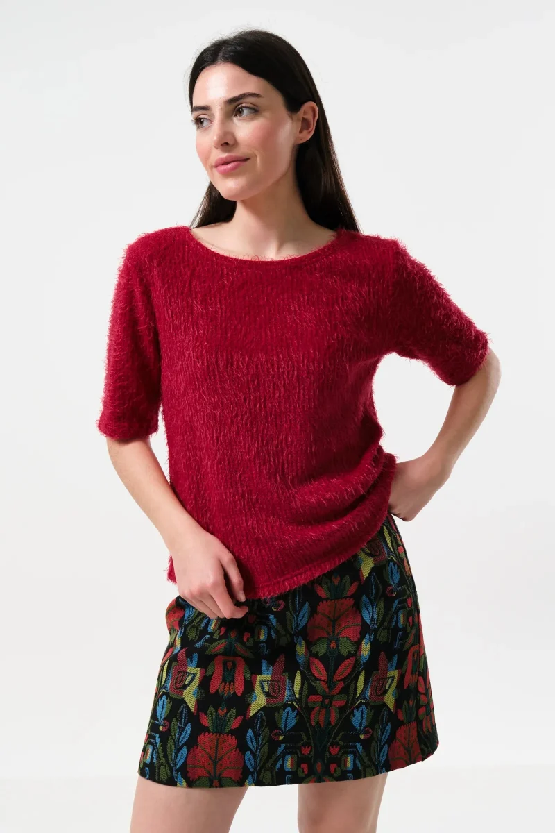 ribbed short sleeve red jumper by laureen