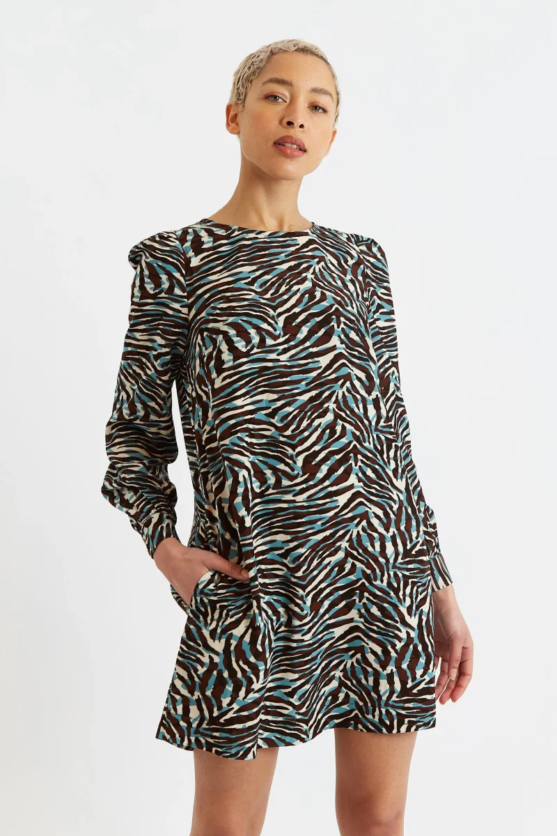 roar print long sleeve mini dress by didee scaled