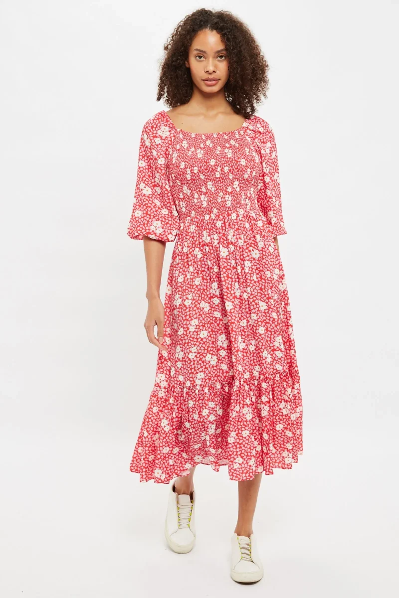 roaring daisy shirred bodice midi dress by louche loe