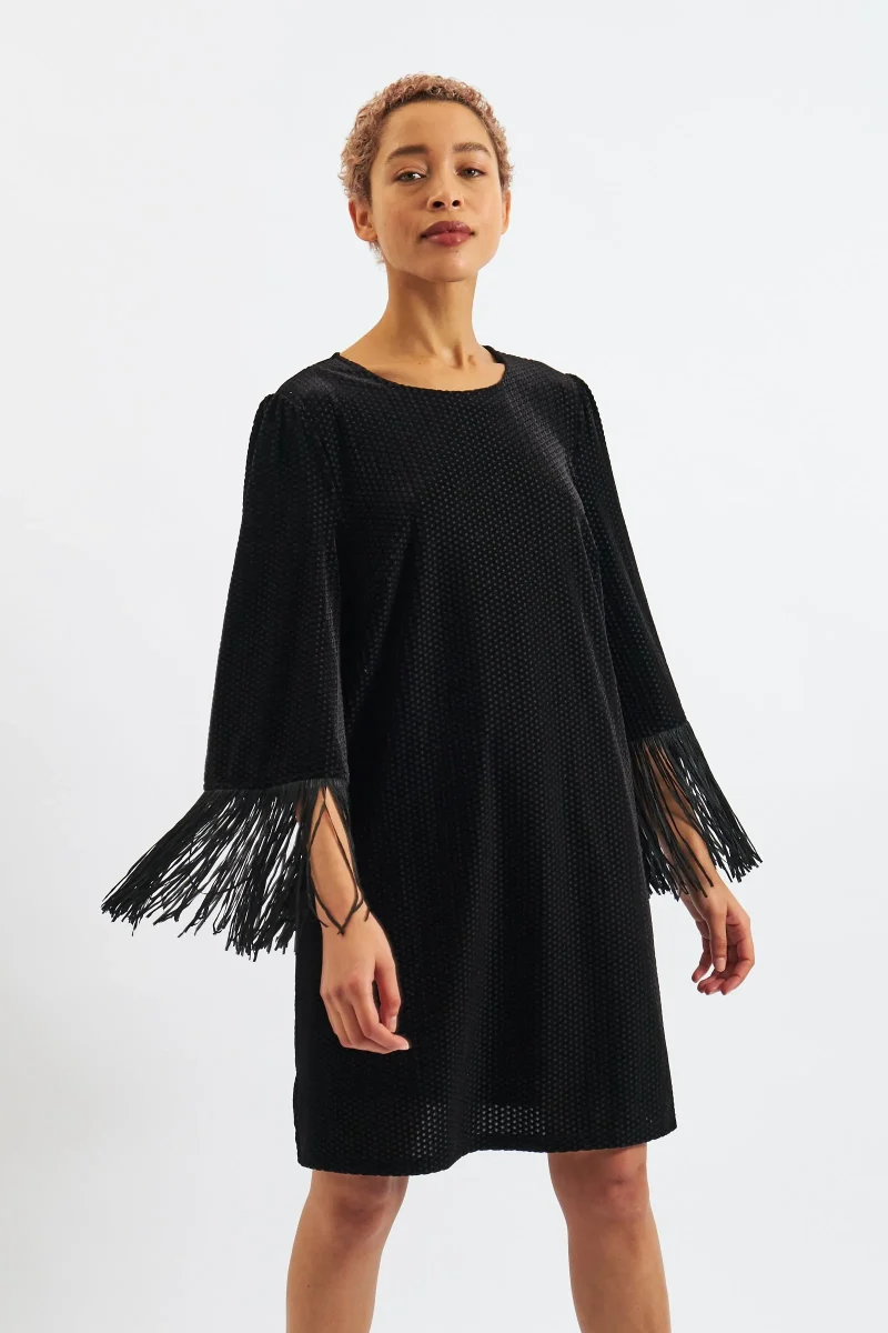 rosamee black fringe sleeve mini dress