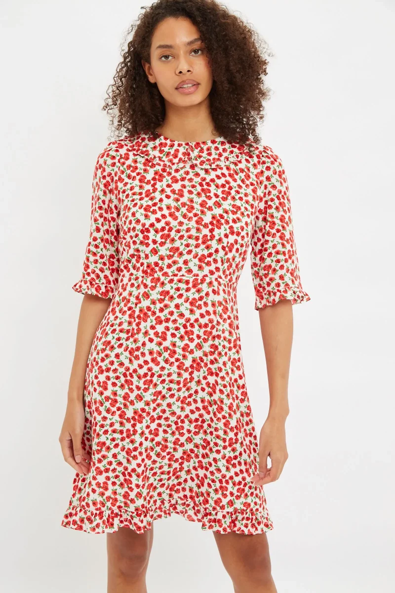 roses print mini dress with short sleeves by louche myfanwy