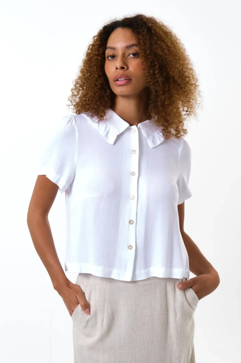 ruffled collar short sleeve blouse