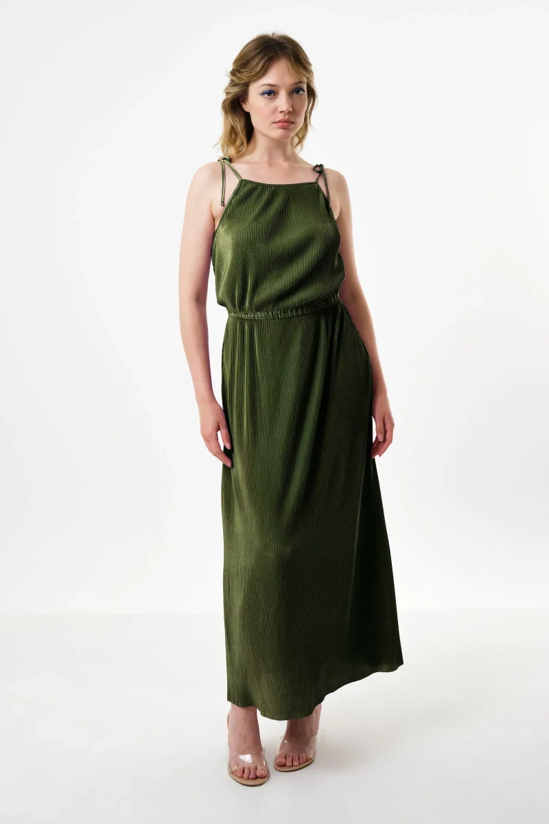 sage strappy maxi dress with pleated detail