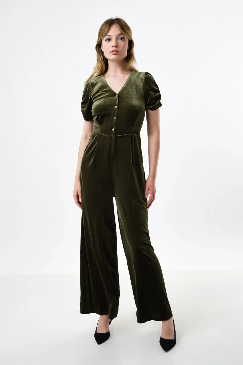 sage velvet short sleeve jumpsuit lyes