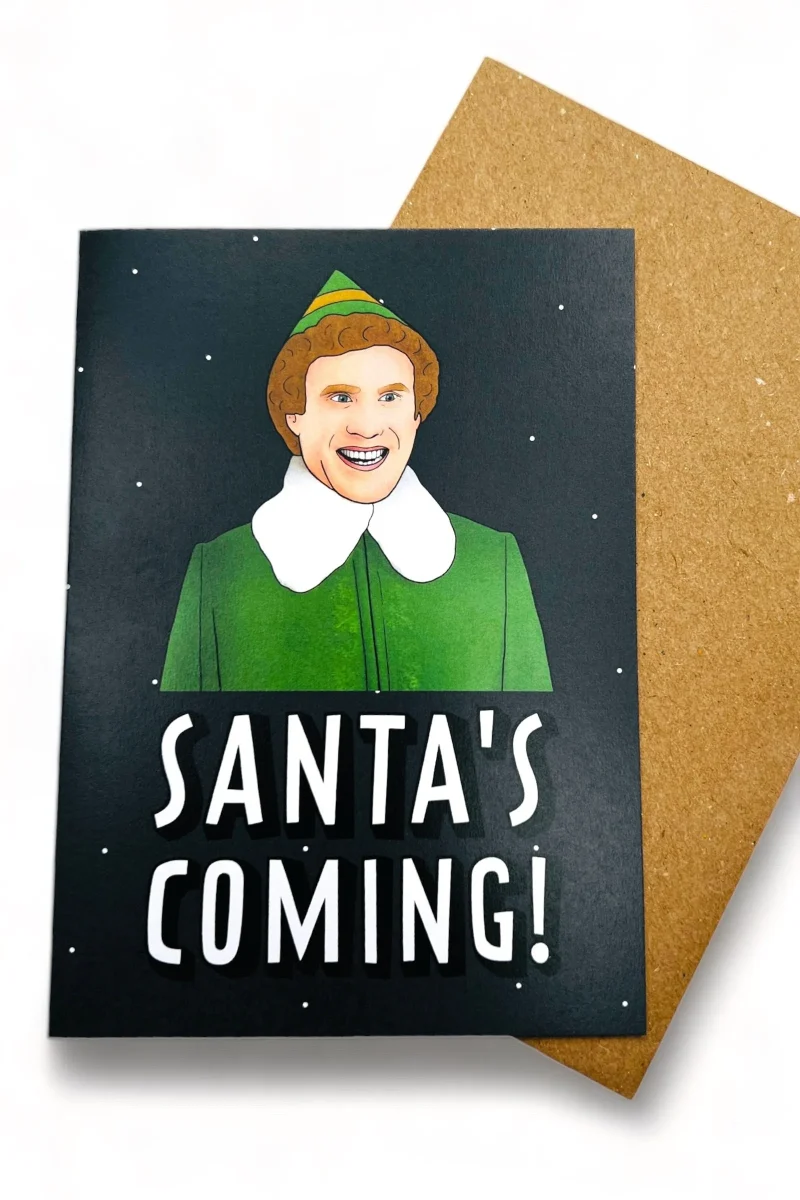 santa s coming elf holiday greeting card