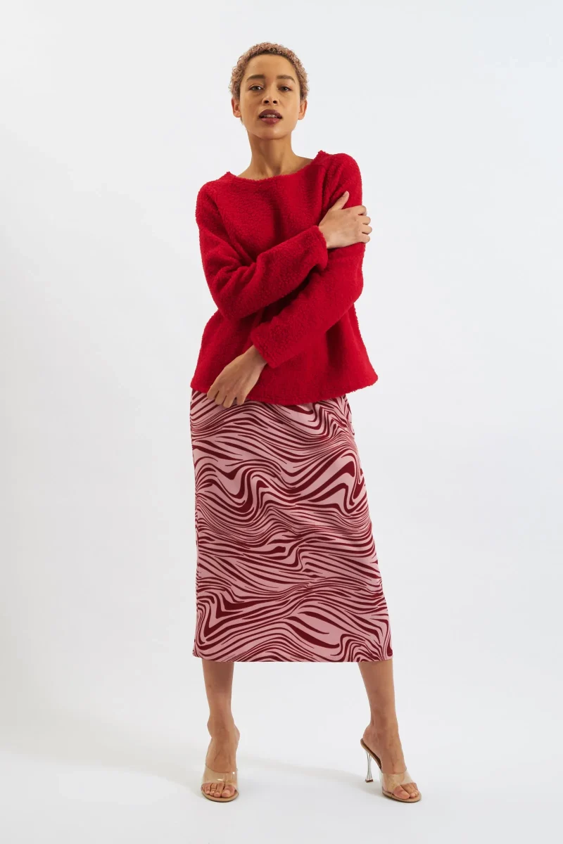 saro zebra print midi skirt pink