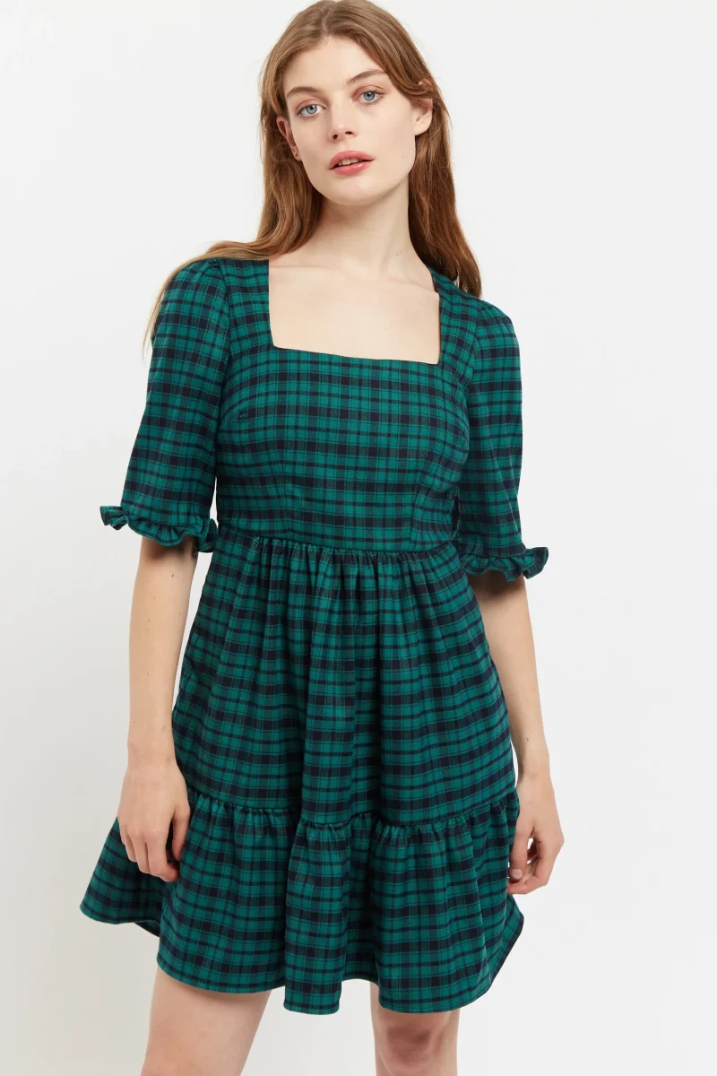 sassa gingham tiered mini dress green black scaled