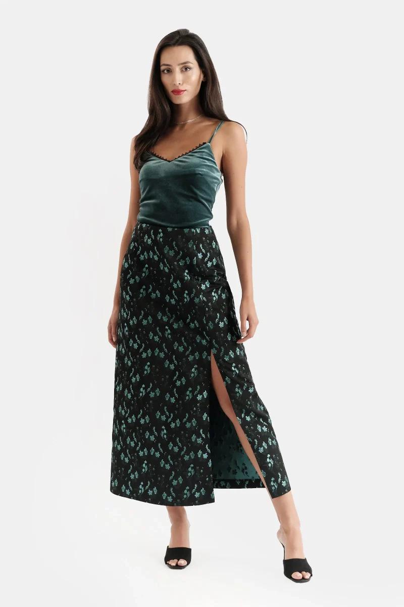 shanghai brocade maxi skirt elegant length