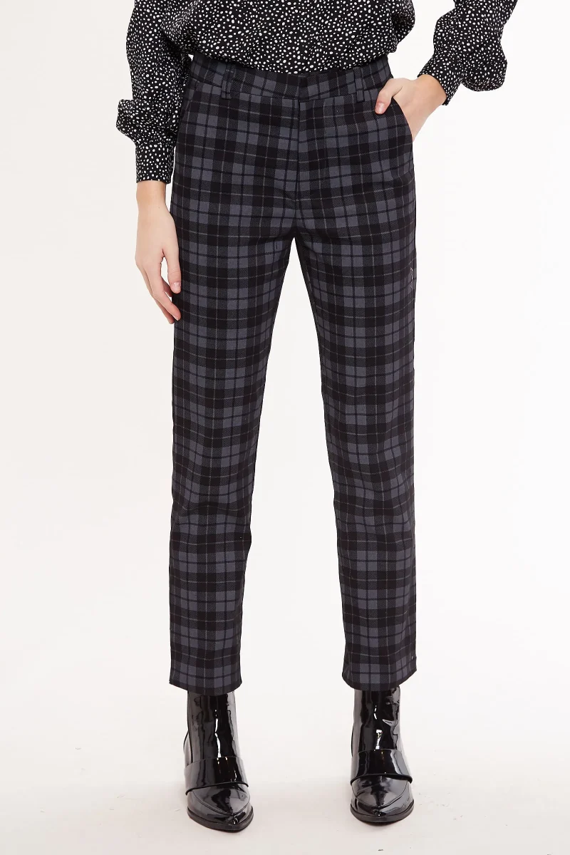 slim fit ankle pants with mono check pattern