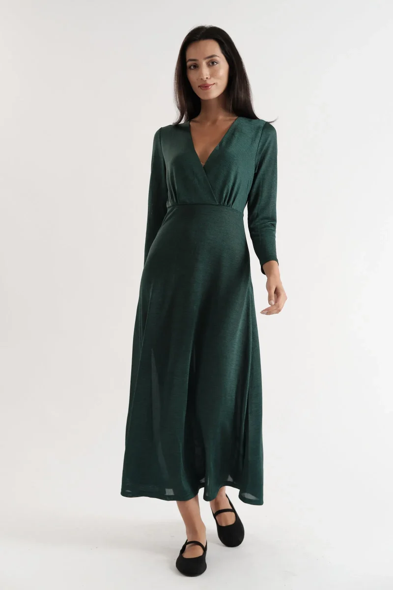 sona marl green faux wrap midi dress