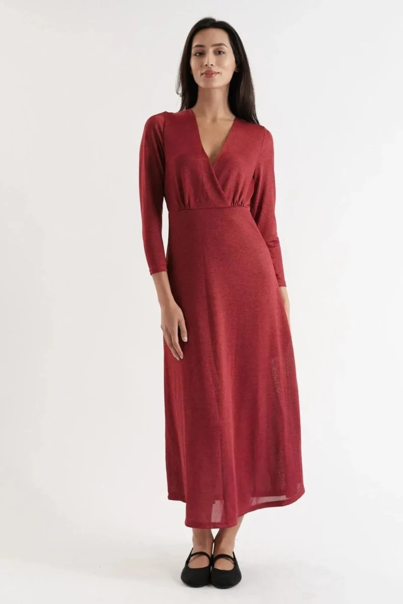 sona marl red faux wrap midi dress