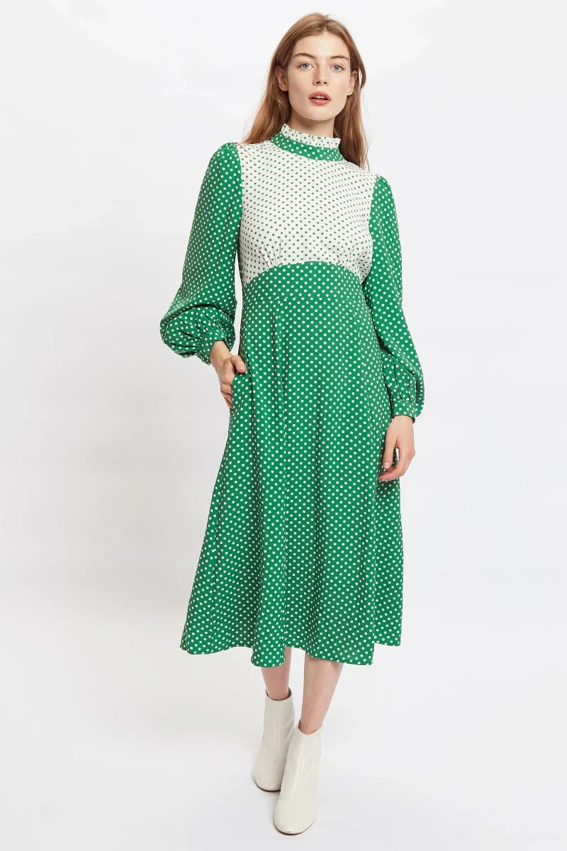 sorrel polka dot midi dress long sleeve