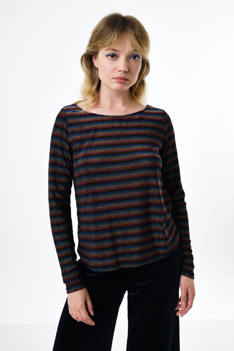 sparkle stripe boat neck top in gold