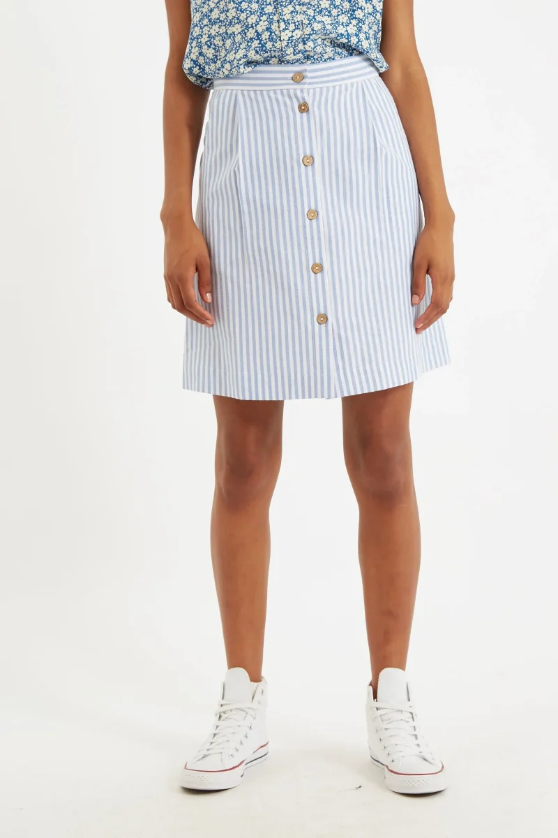 striped a line mini skirt button front blue scaled