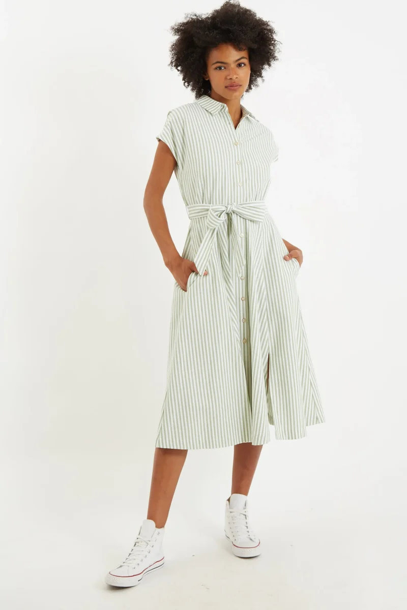 striped green midi shirt dress scaled