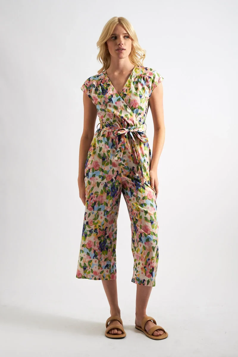 summer dream print cropped jumpsuit