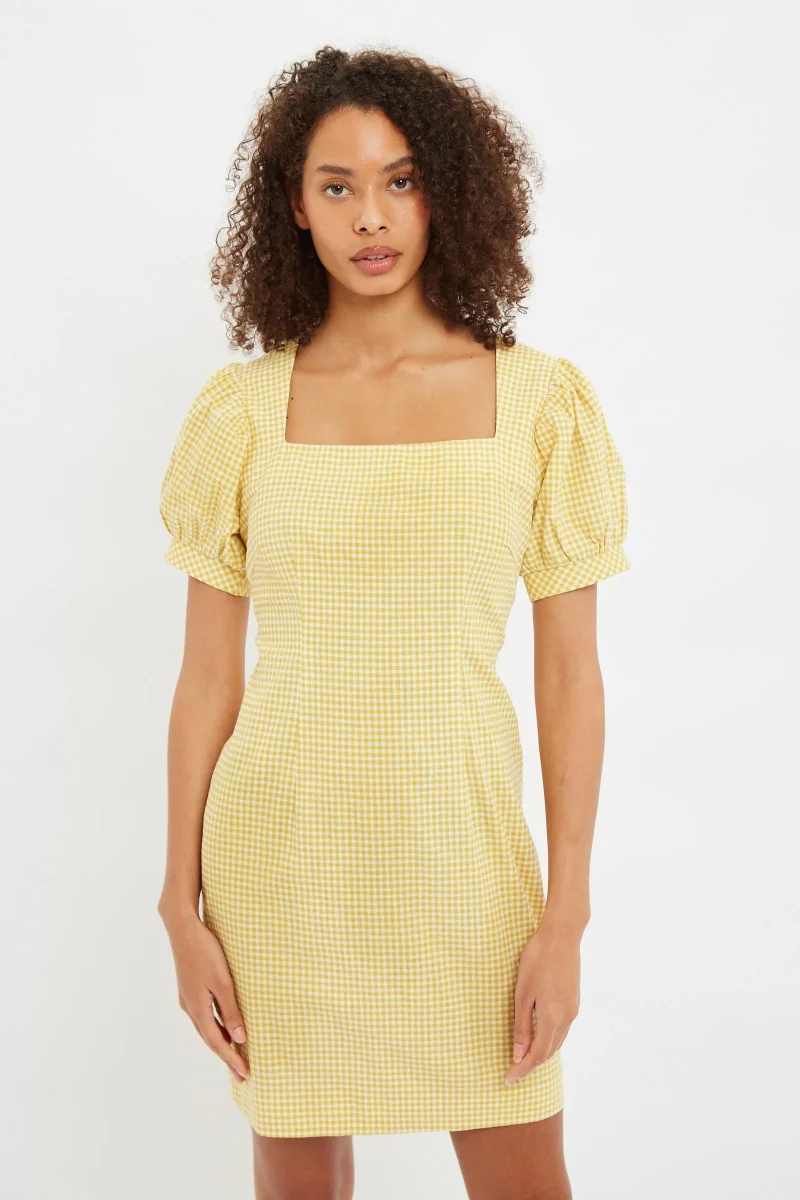 summer gingham mini dress yellow bodycon