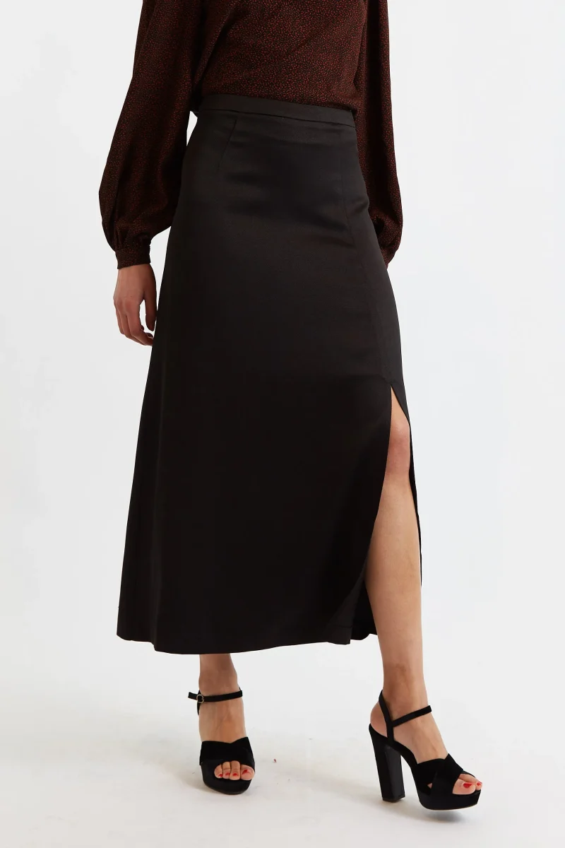 sustainable black satin crepe maxi skirt scaled