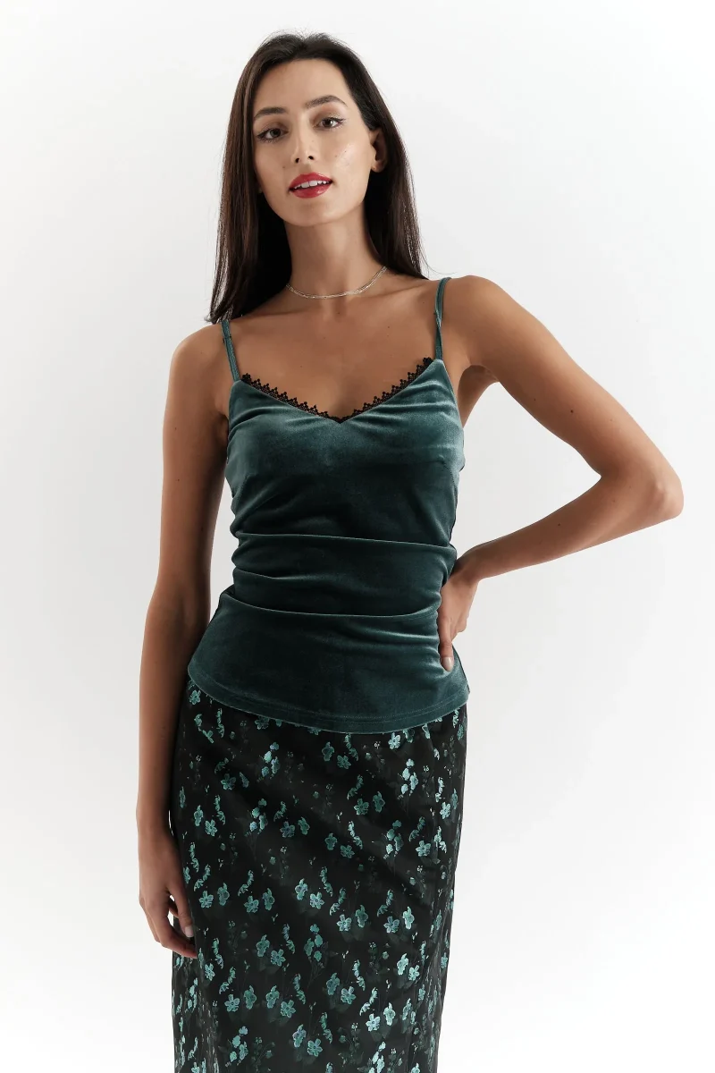 teal velvet camisole by drake