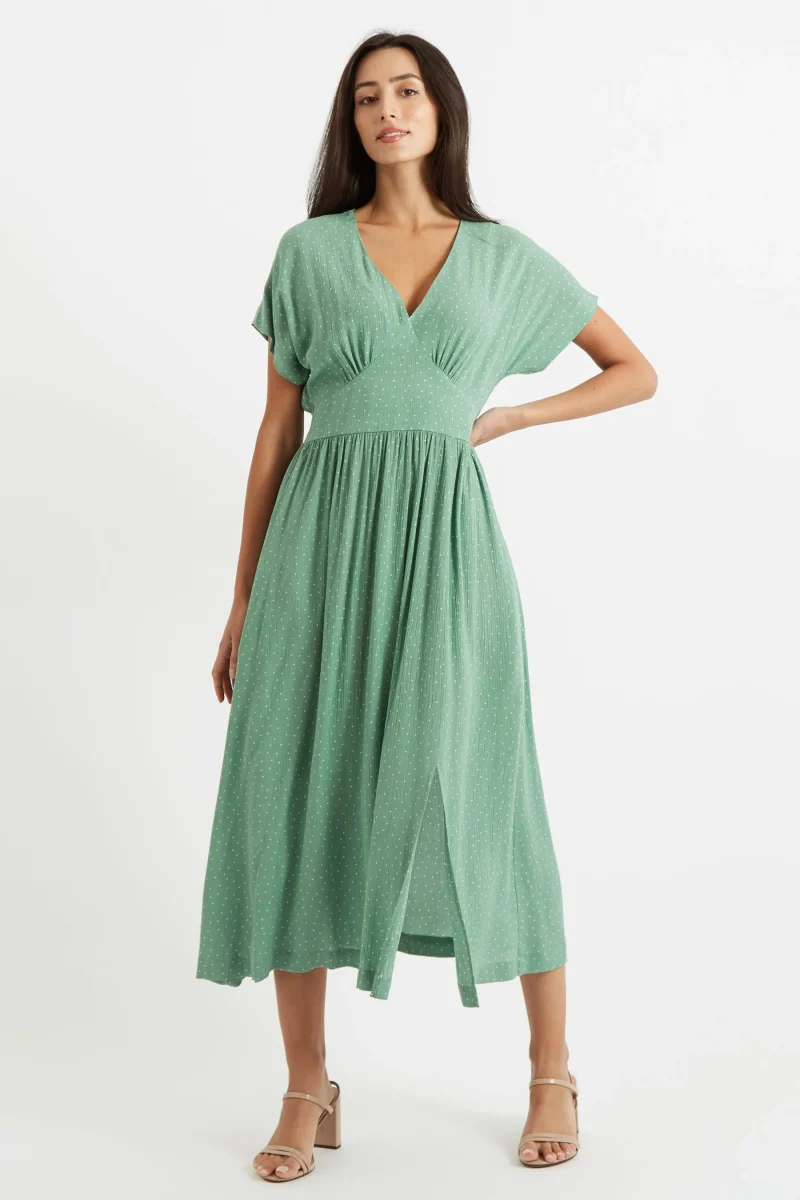 unity petite v neck midi dress mint dot scaled