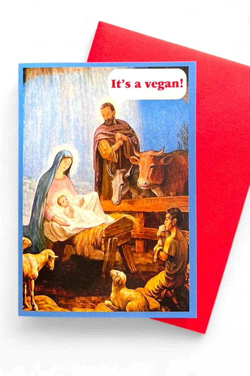 vegan nativity christmas card