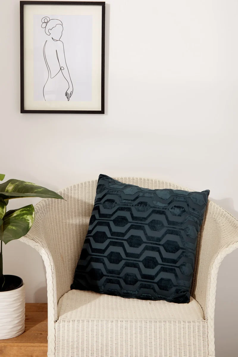 velvet geometric dark green cushion scaled