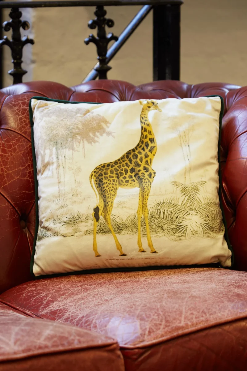 velvet giraffe print cushion scaled