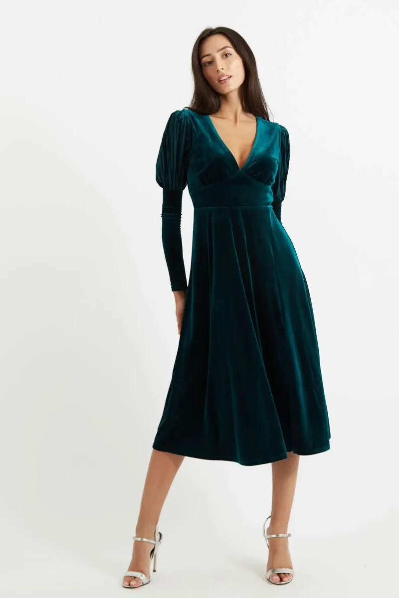 velvet stripe v neck midi dress by louche moa