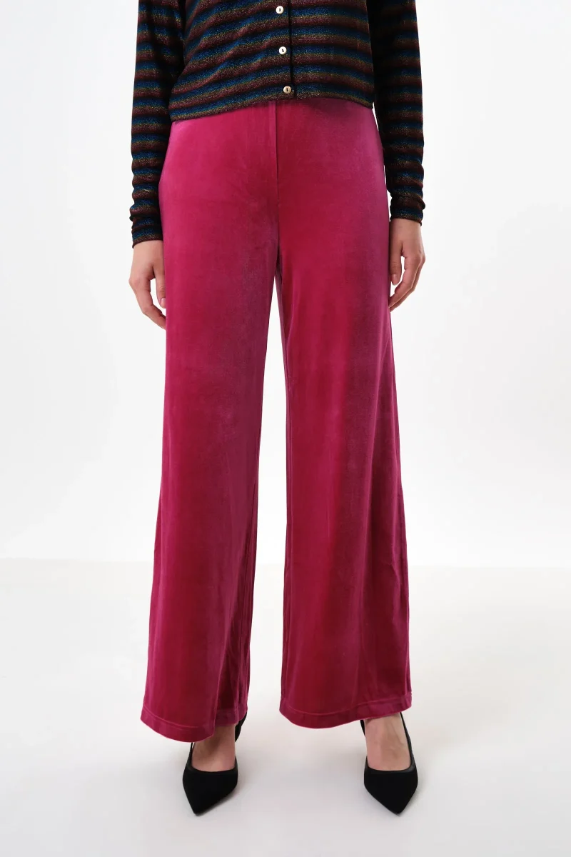 velvet wide leg pants in pink melvin