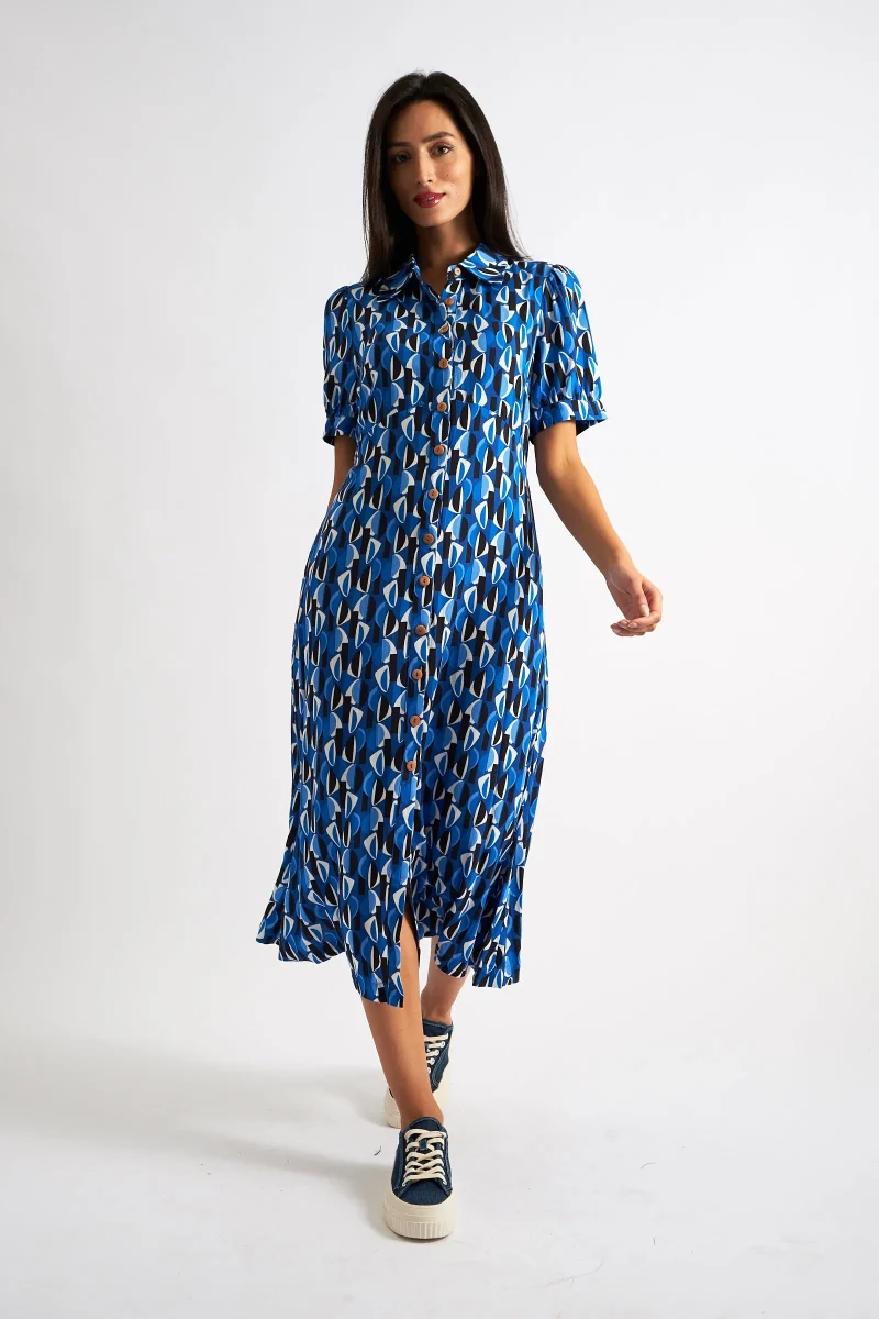 wanda retro midi dress blue print