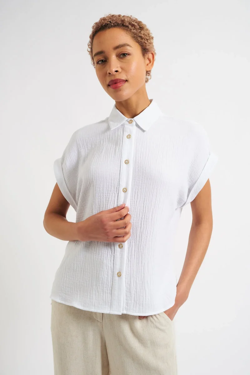 white double gauze short sleeve shirt by abinaya