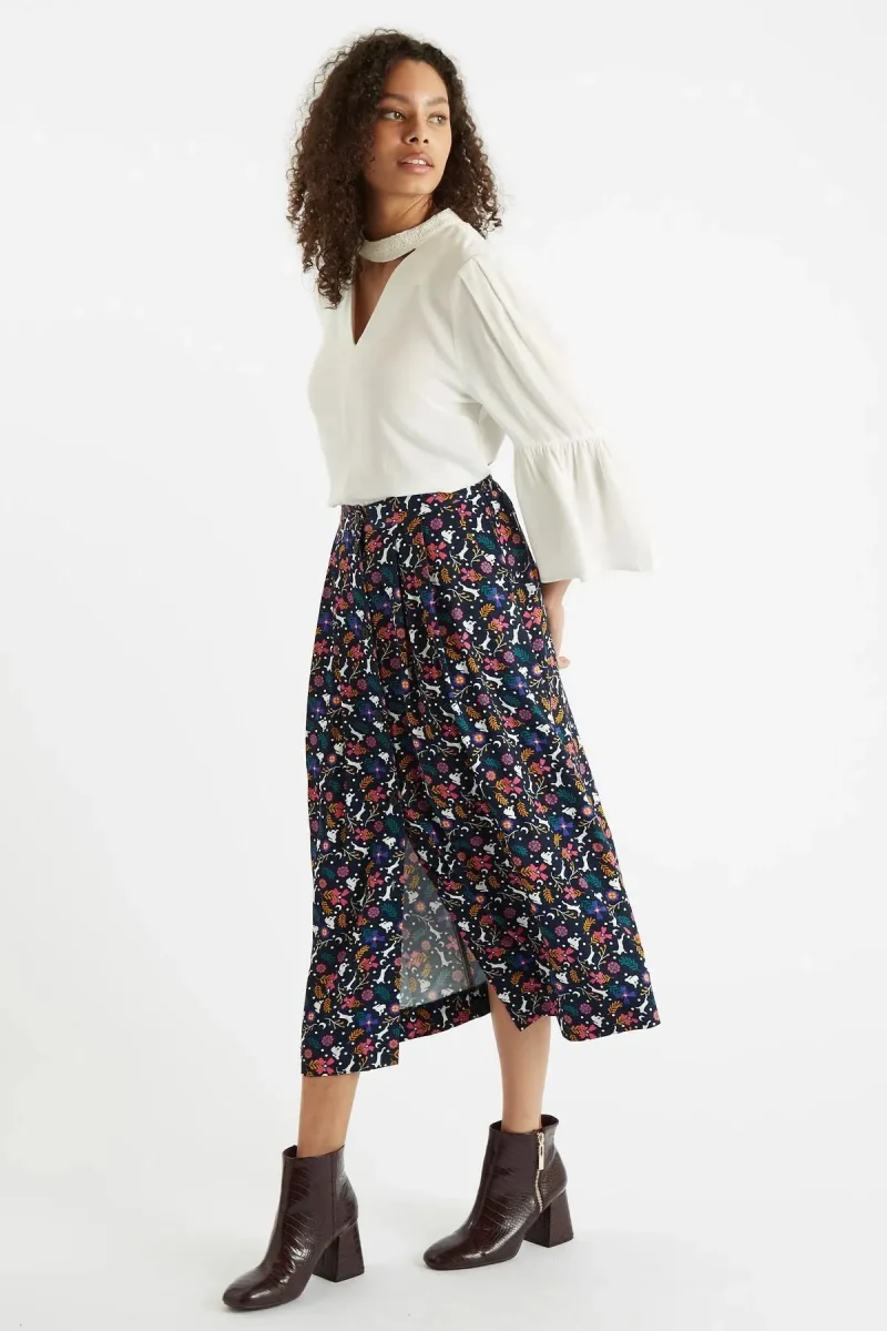 white rabbit print midi skirt louche bia