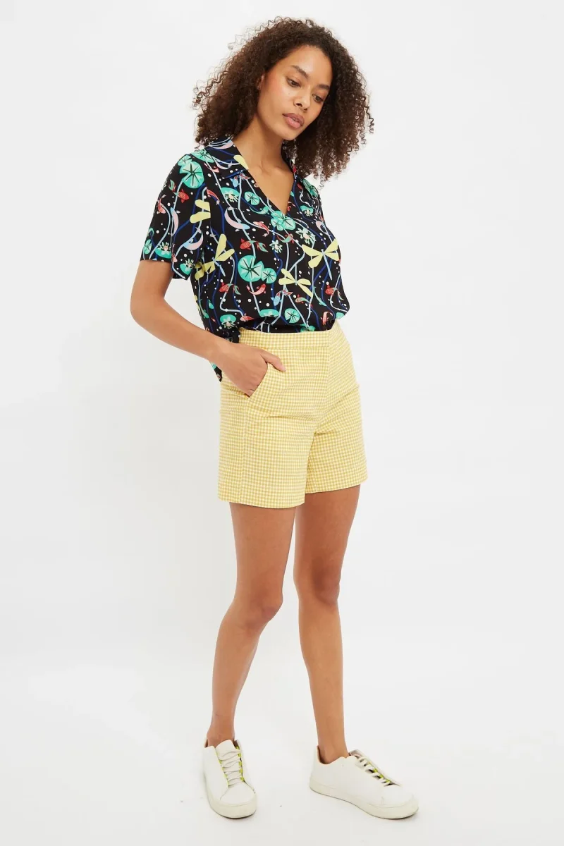 yellow gingham summer shorts louche dora