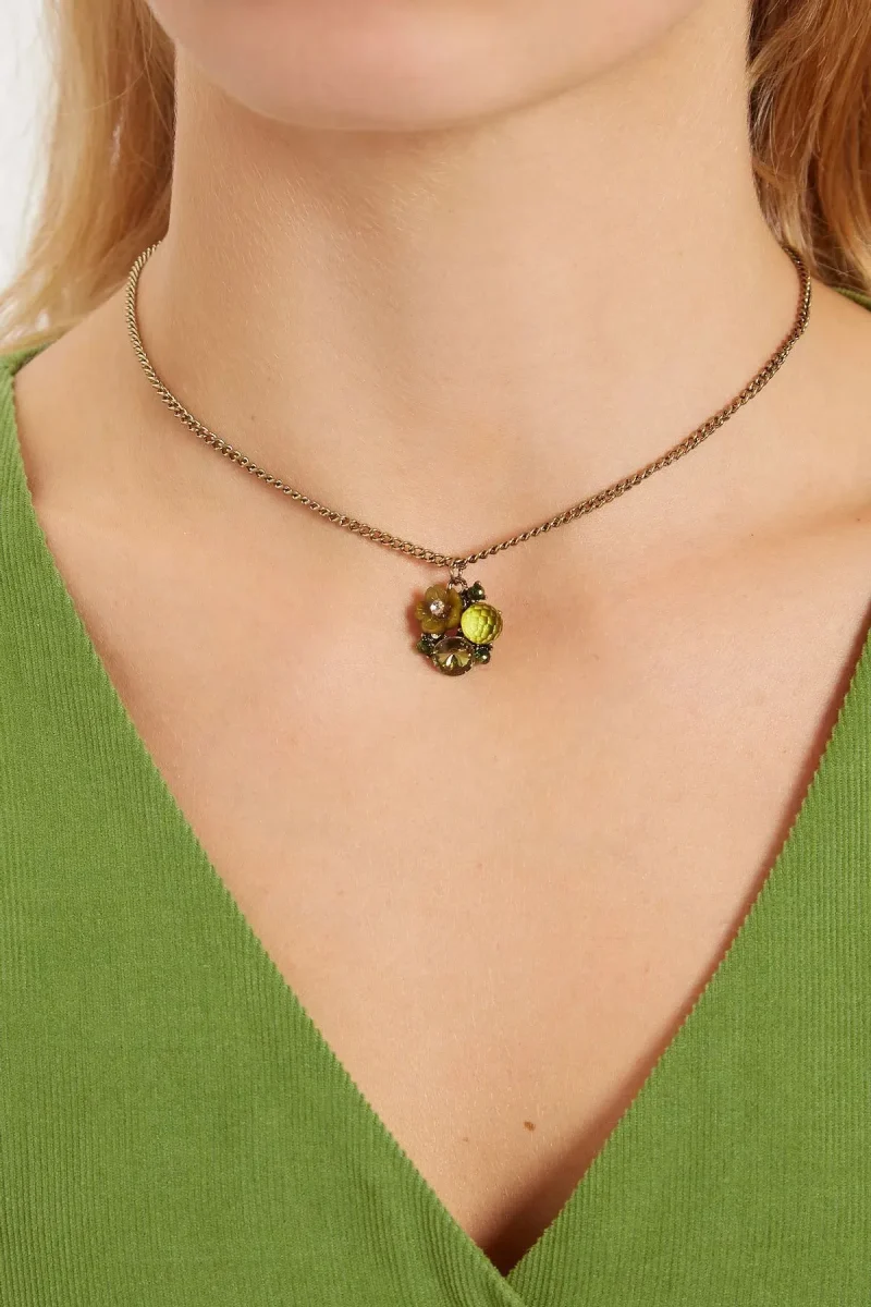 zara green floral gold necklace louche