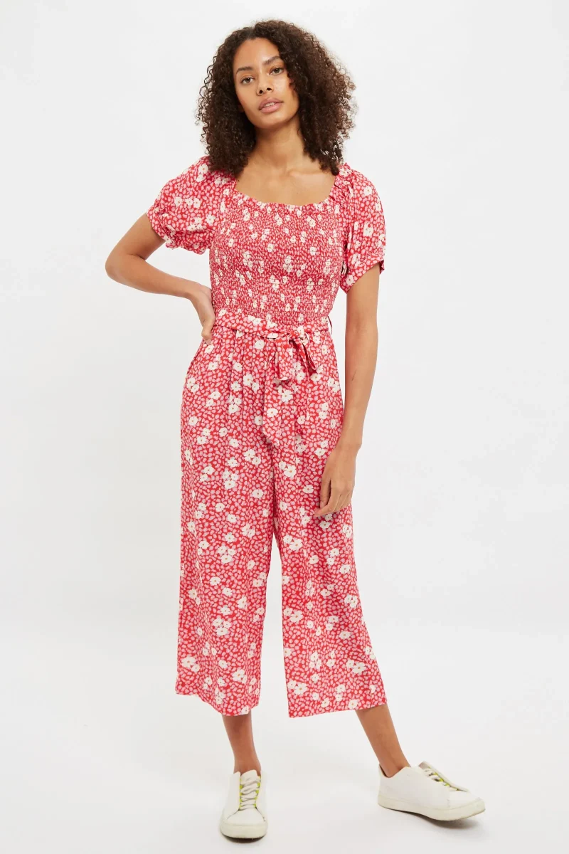 ziba daisy print shirred crop jumpsuit